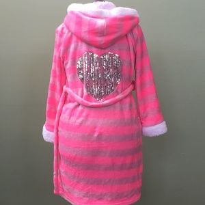 Em & Alfie Pink Striped Sequined Heart Robe